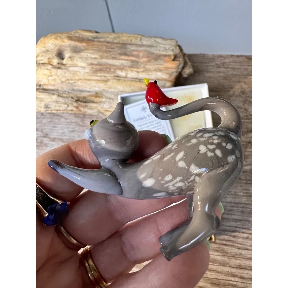 Pier 1 Imports Art Glass Cat Bird Christmas Figurine Unlikely Friends W Box